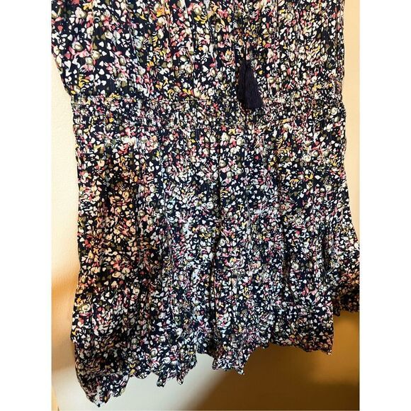 Crown & Ivy Women's XXL Ruffled Sleave Tiered Mini Dress Navy Microfloral Spring - Picture 9 of 14